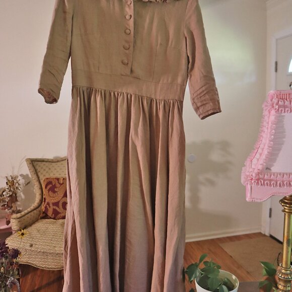 Prune Brown Cottage Core Linen Dress - Picture 5 of 6